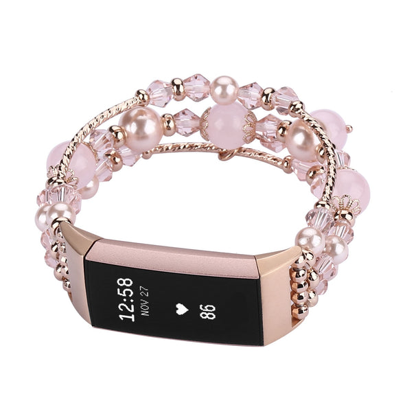 Elastic Pearl Beaded Band for Fit bit Charge 3