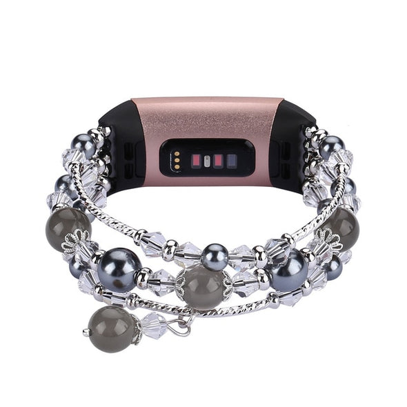 Elastic Pearl Beaded Band for Fit bit Charge 3