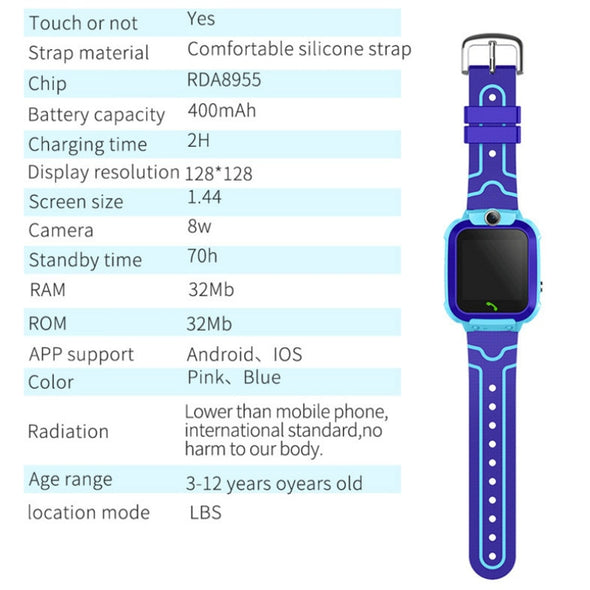 Vital 5 Q12B SOS Child LBS Security Real-time Locator W/Camera Waterproof Smart Watch