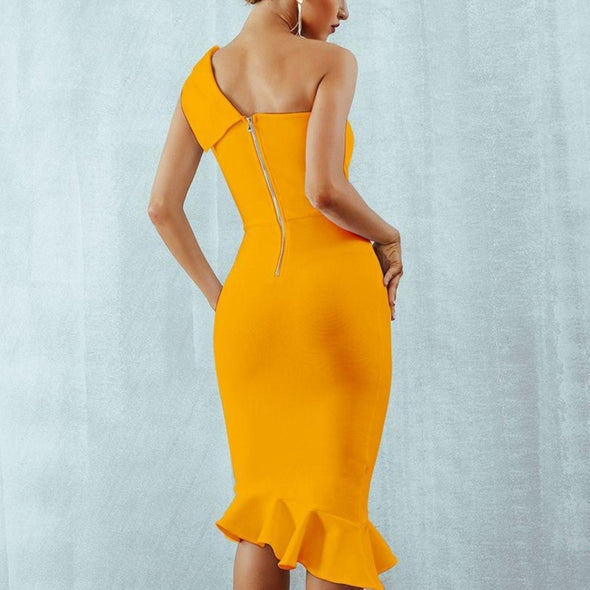 One Shoulders Ruffles Bandage Dress